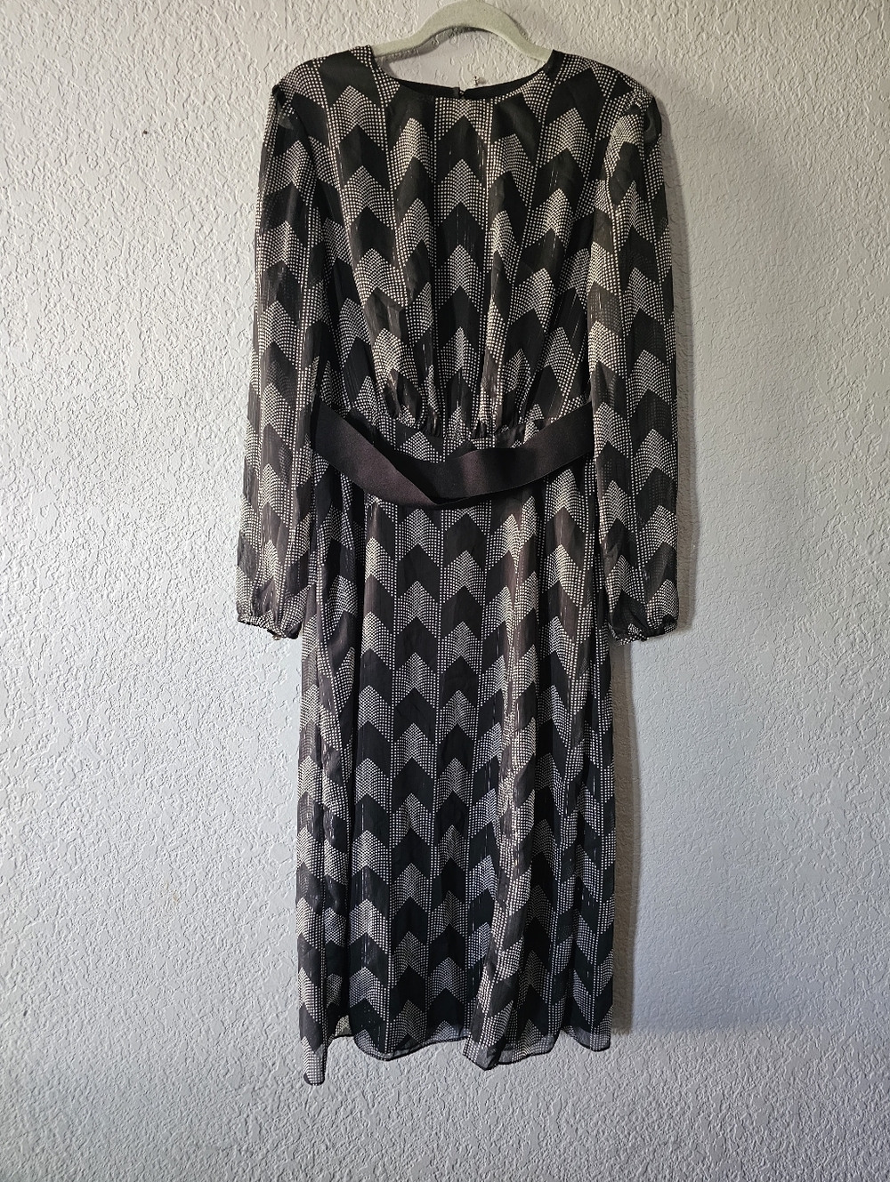 Ted Baker Black and White Chevron Long Sleeve Midi Dress